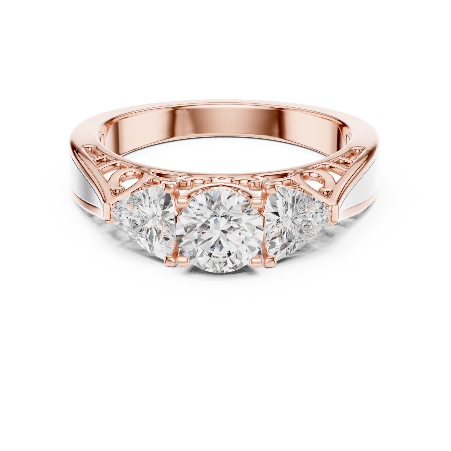 Round Cut Three-Stone Diamond Ring with Trillion Side Stones