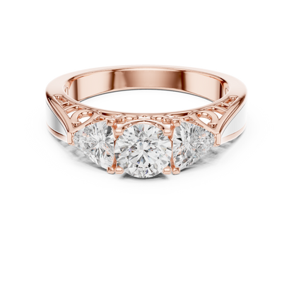 Round Cut Three-Stone Diamond Ring with Trillion Side Stones