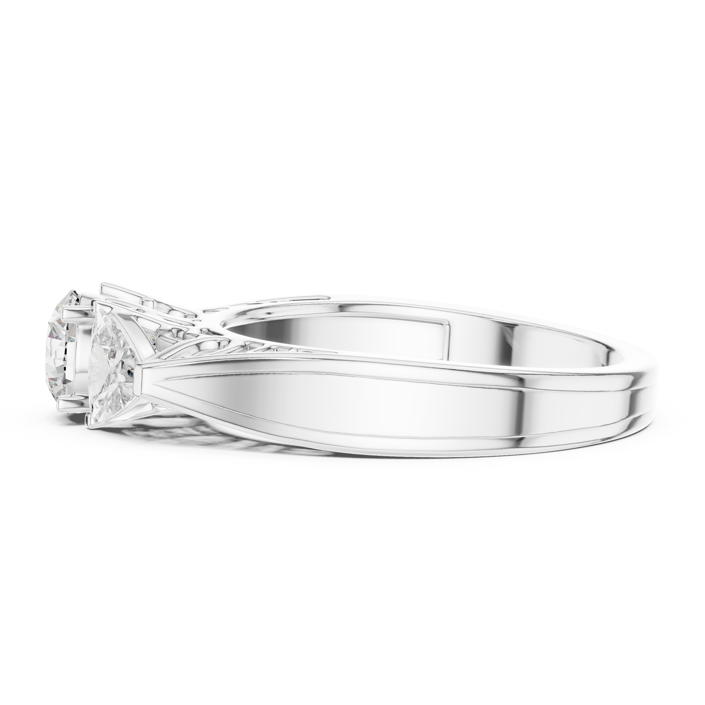 Round Cut Three-Stone Diamond Ring with Trillion Side Stones