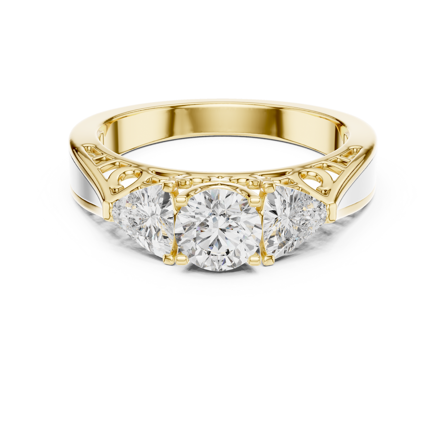 Round Cut Three-Stone Diamond Ring with Trillion Side Stones