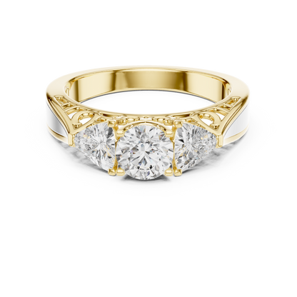 Round Cut Three-Stone Diamond Ring with Trillion Side Stones