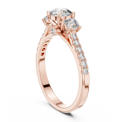 Floral Three-Stone Round Pave Ring