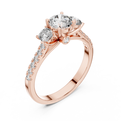 Floral Three-Stone Round Pave Ring