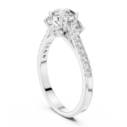 Floral Three-Stone Round Pave Ring