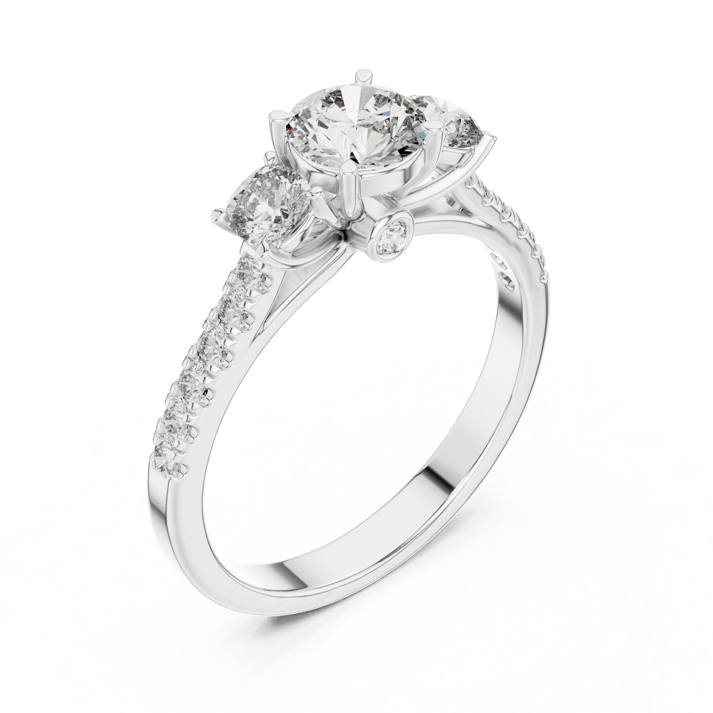 Floral Three-Stone Round Pave Ring