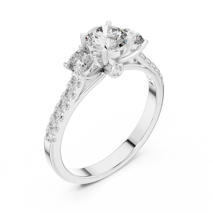 Floral Three-Stone Round Pave Ring
