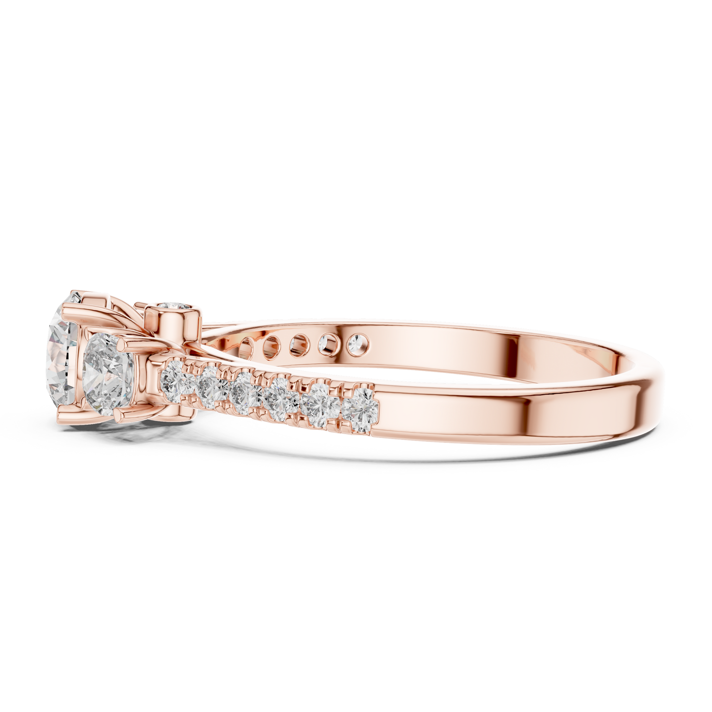 Floral Three-Stone Round Pave Ring
