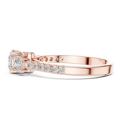 Floral Three-Stone Round Pave Ring