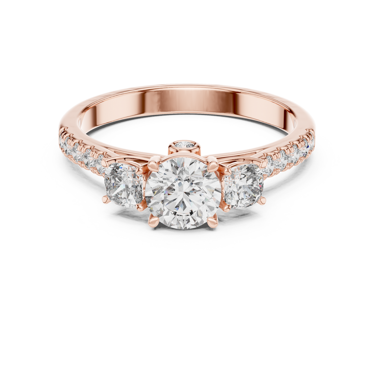 Floral Three-Stone Round Pave Ring