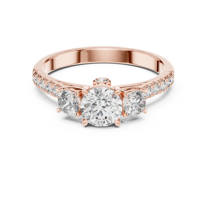 Floral Three-Stone Round Pave Ring