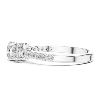 Floral Three-Stone Round Pave Ring
