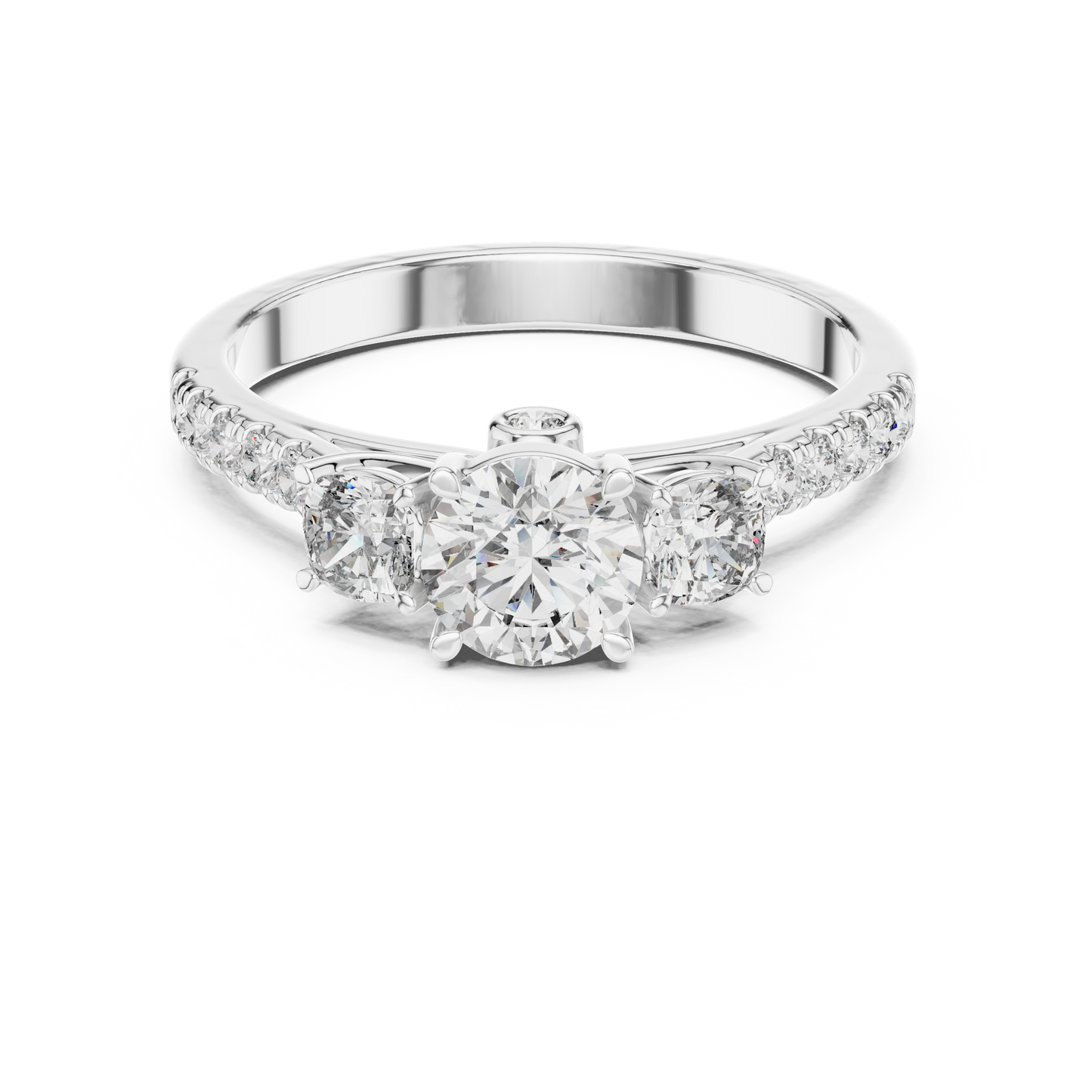 Floral Three-Stone Round Pave Ring
