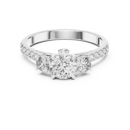Floral Three-Stone Round Pave Ring