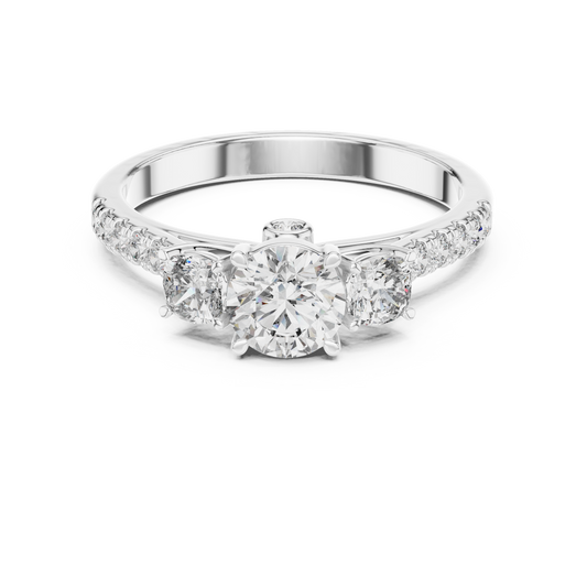 Floral Three-Stone Round Pave Ring
