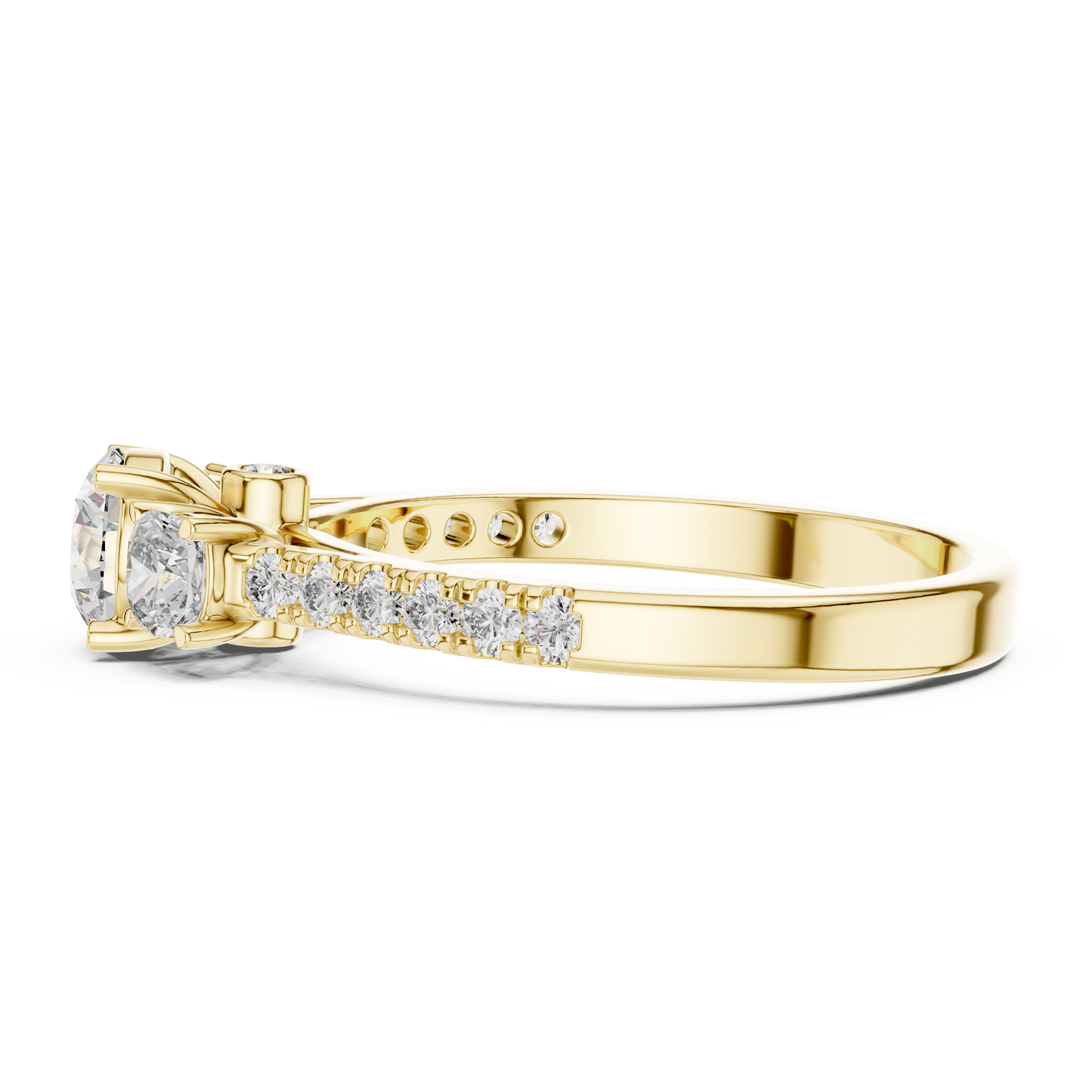 Floral Three-Stone Round Pave Ring