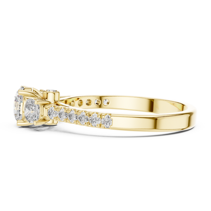Floral Three-Stone Round Pave Ring