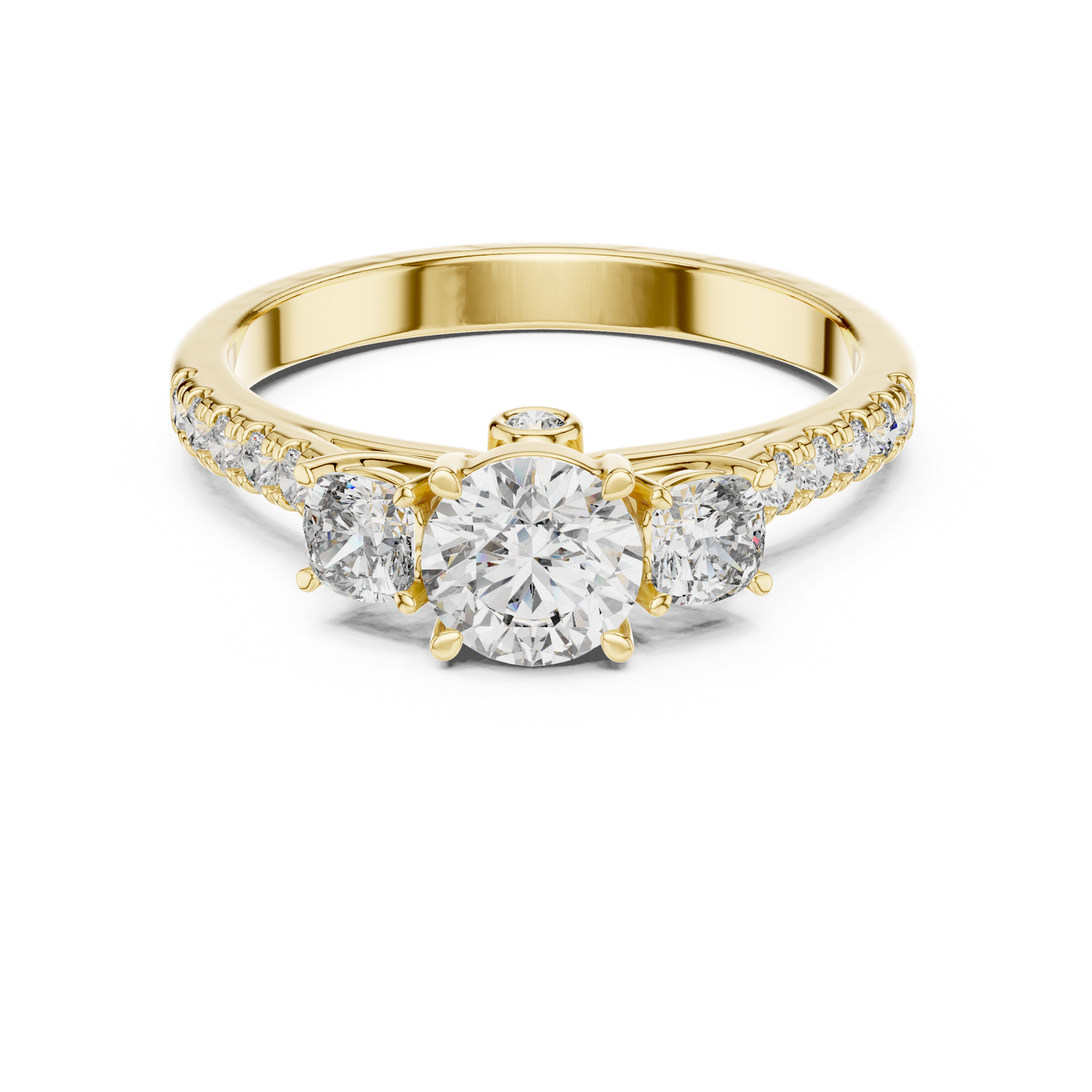 Floral Three-Stone Round Pave Ring