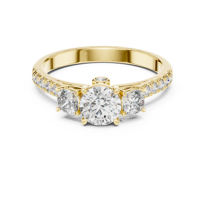 Floral Three-Stone Round Pave Ring