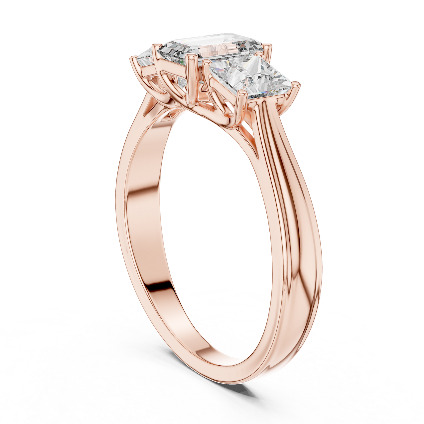 Emerald Cut Three-Stone Diamond Ring with Princess-Cut Side Stones