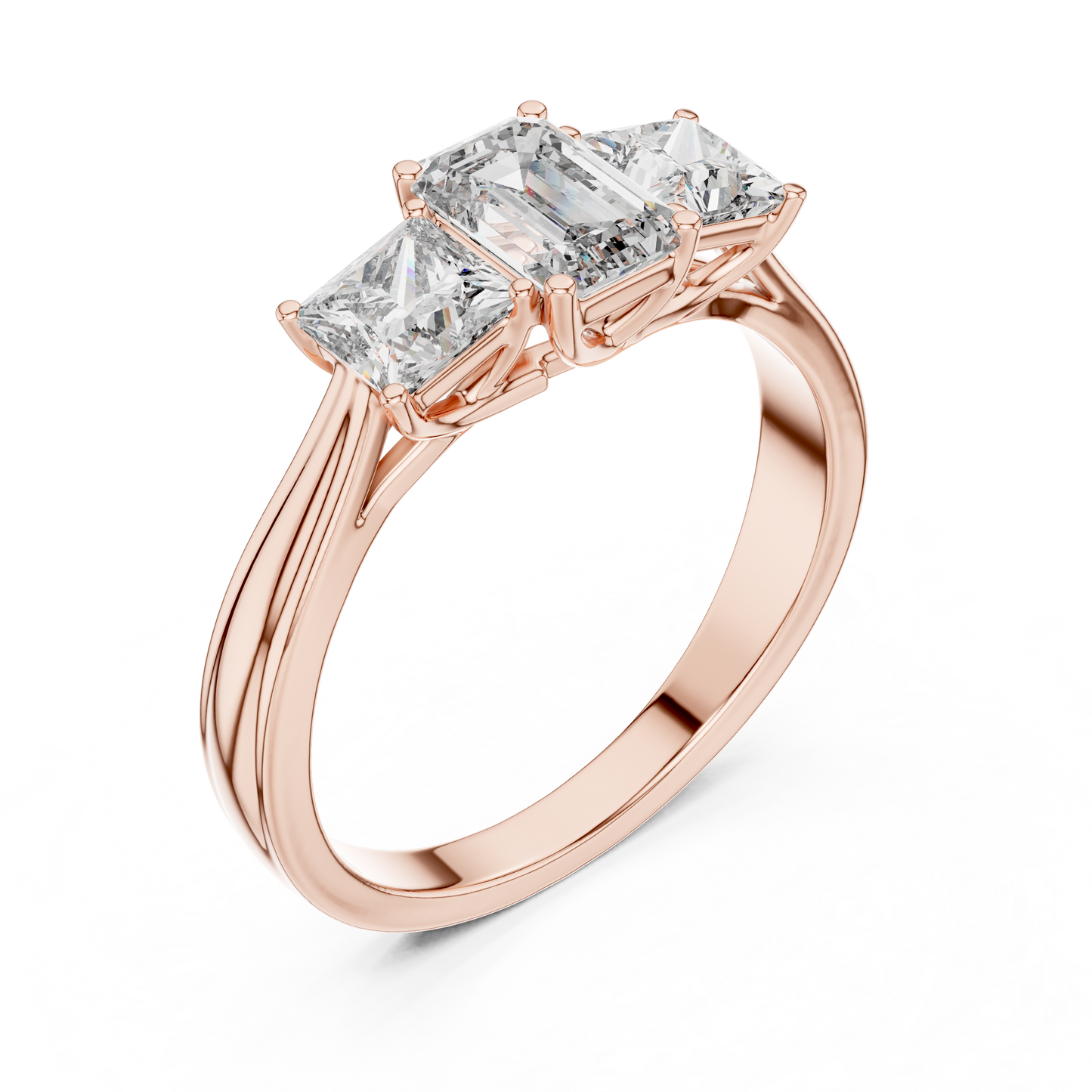 Emerald Cut Three-Stone Diamond Ring with Princess-Cut Side Stones