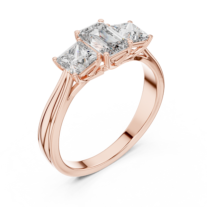 Emerald Cut Three-Stone Diamond Ring with Princess-Cut Side Stones