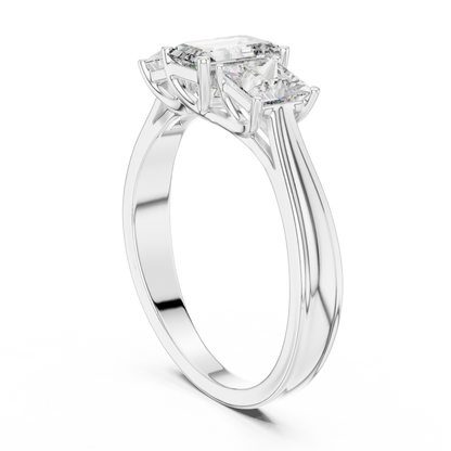 Emerald Cut Three-Stone Diamond Ring with Princess-Cut Side Stones