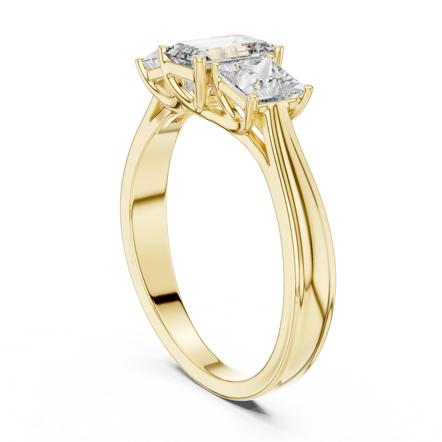 Emerald Cut Three-Stone Diamond Ring with Princess-Cut Side Stones
