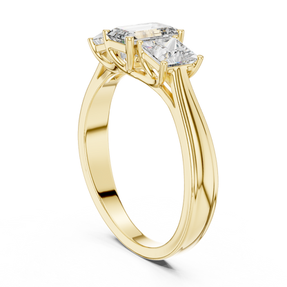 Emerald Cut Three-Stone Diamond Ring with Princess-Cut Side Stones