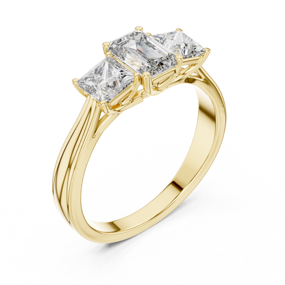 Emerald Cut Three-Stone Diamond Ring with Princess-Cut Side Stones