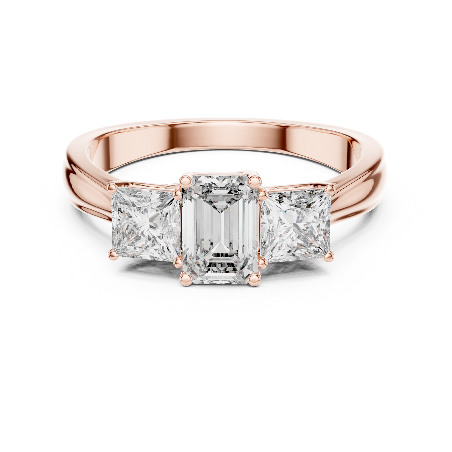 Emerald Cut Three-Stone Diamond Ring with Princess-Cut Side Stones