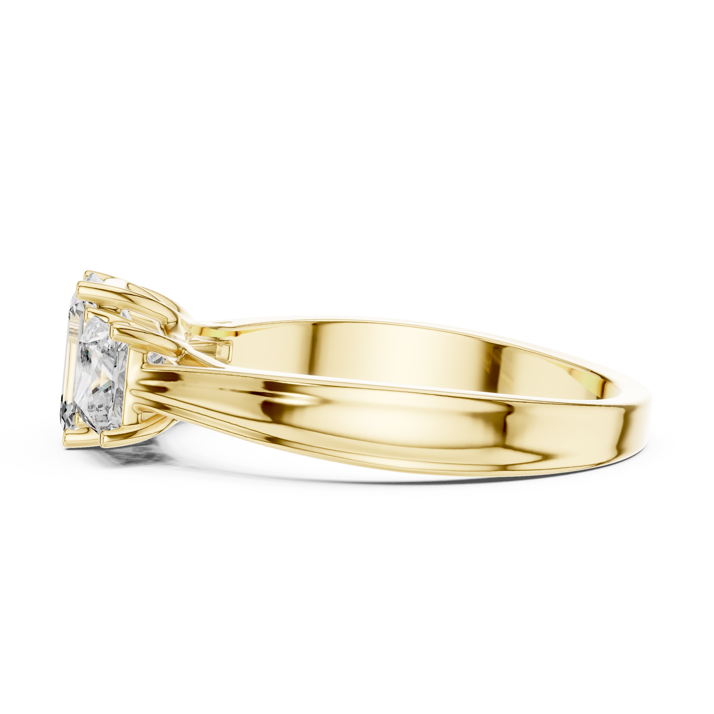 Emerald Cut Three-Stone Diamond Ring with Princess-Cut Side Stones