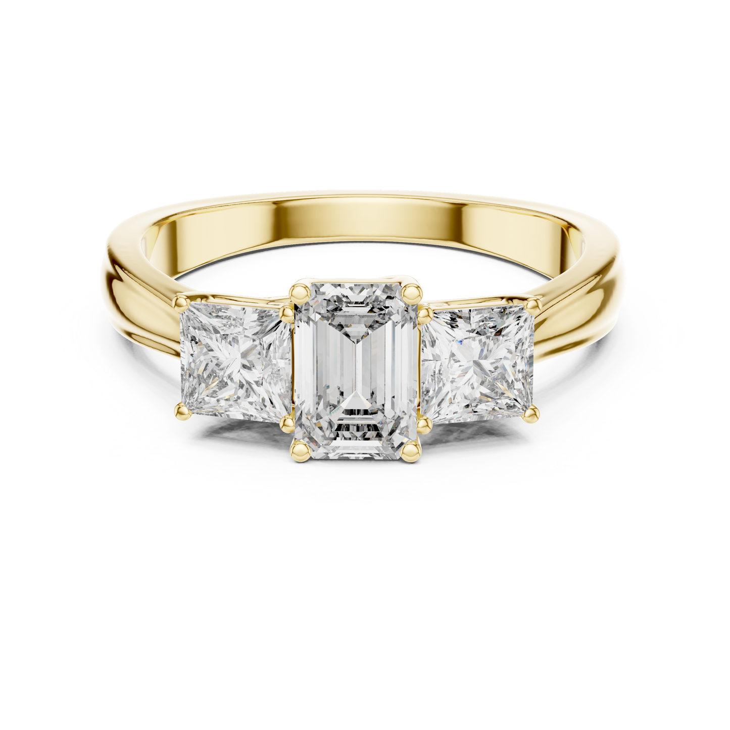 Emerald Cut Three-Stone Diamond Ring with Princess-Cut Side Stones