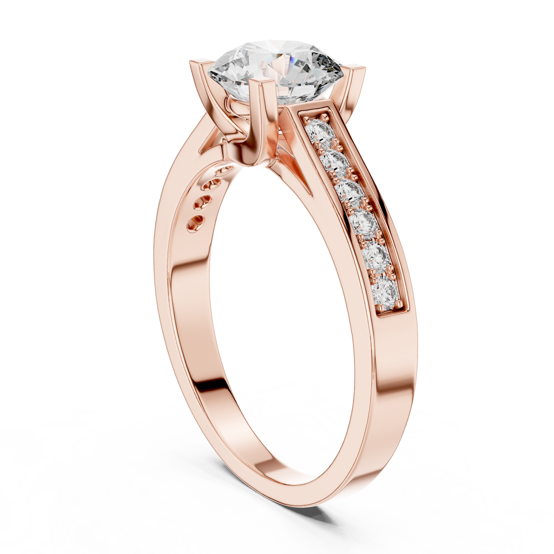Pave Shoulder Solitaire Diamond Ring