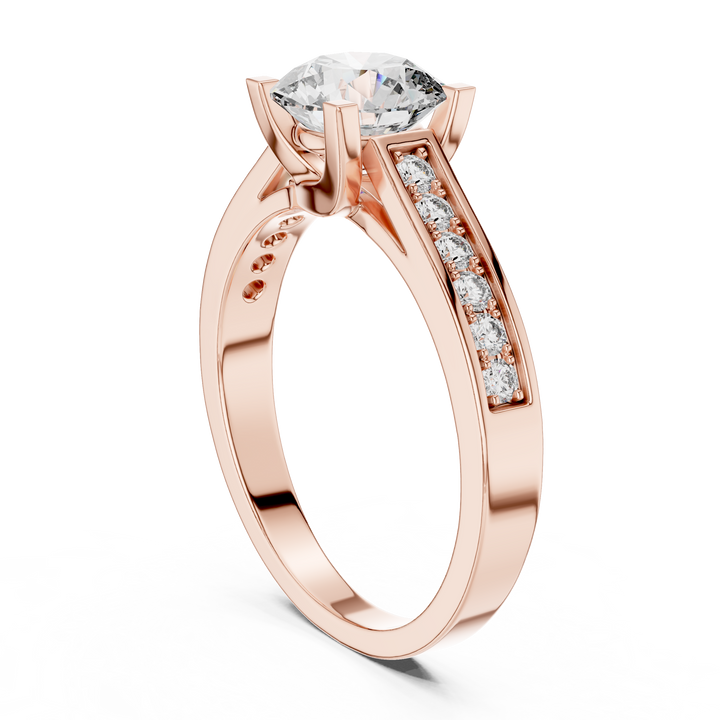 Pave Shoulder Solitaire Diamond Ring