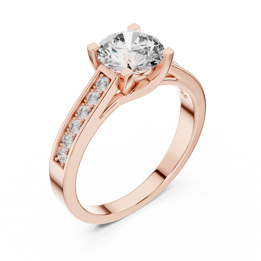 Pave Shoulder Solitaire Diamond Ring