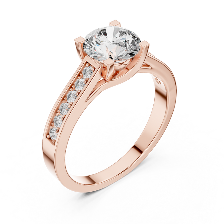 Pave Shoulder Solitaire Diamond Ring