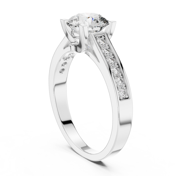 Pave Shoulder Solitaire Diamond Ring