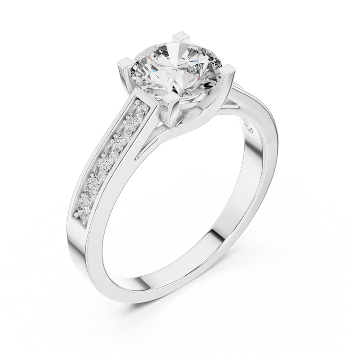 Pave Shoulder Solitaire Diamond Ring