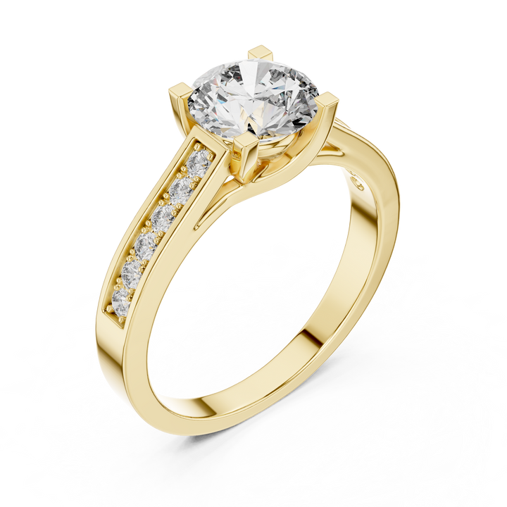 Pave Shoulder Solitaire Diamond Ring