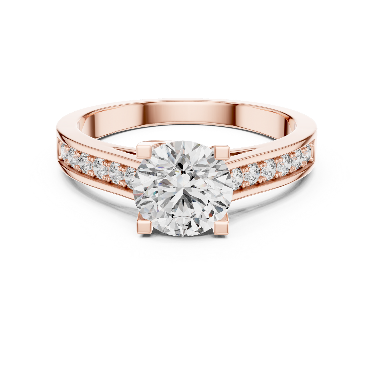 Pave Shoulder Solitaire Diamond Ring