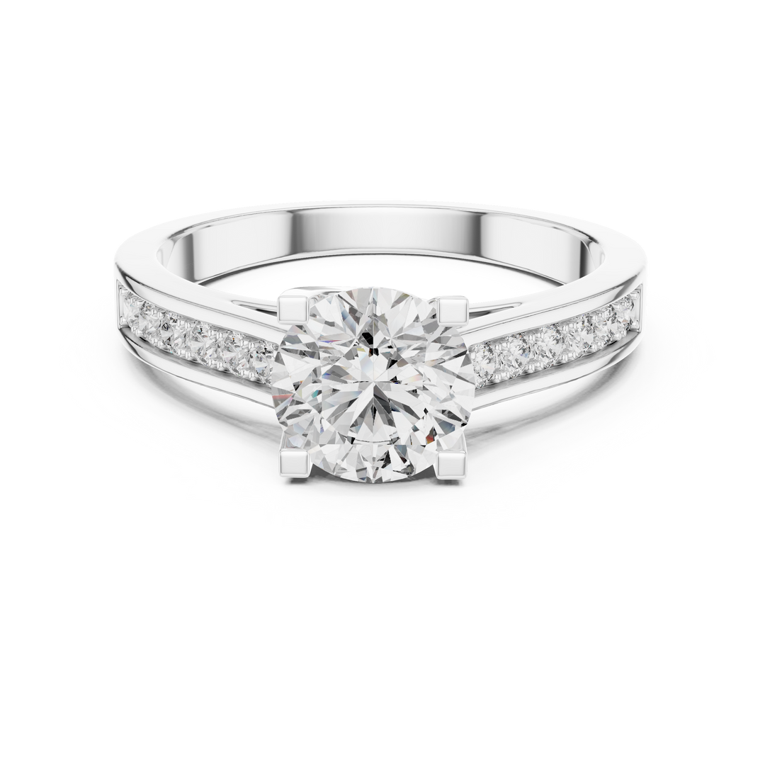 Pave Shoulder Solitaire Diamond Ring