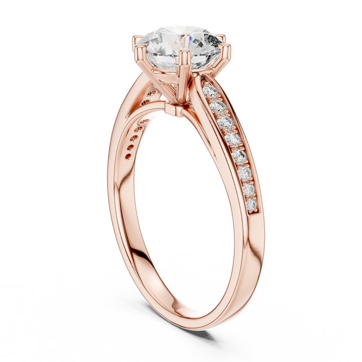 Graduated Pave Six-Prong Solitaire Diamond Engagement Ring