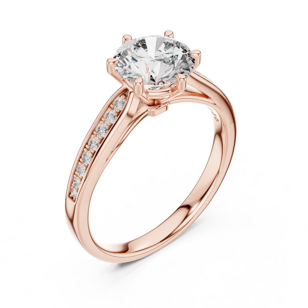 Graduated Pave Six-Prong Solitaire Diamond Engagement Ring