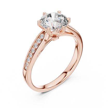 Graduated Pave Six-Prong Solitaire Diamond Engagement Ring