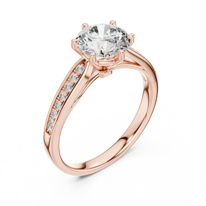 Graduated Pave Six-Prong Solitaire Diamond Engagement Ring