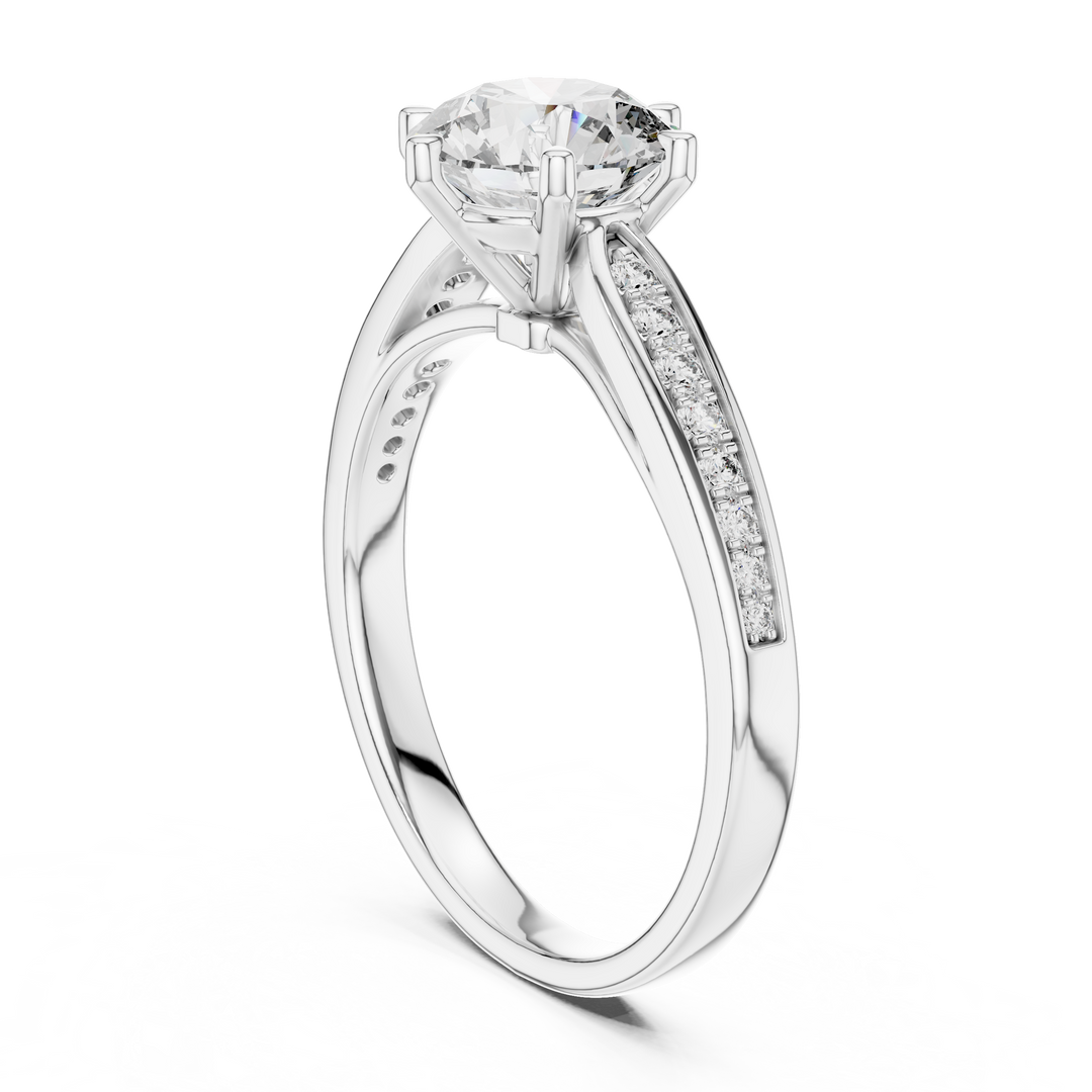 Graduated Pave Six-Prong Solitaire Diamond Engagement Ring