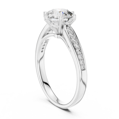 Graduated Pave Six-Prong Solitaire Diamond Engagement Ring