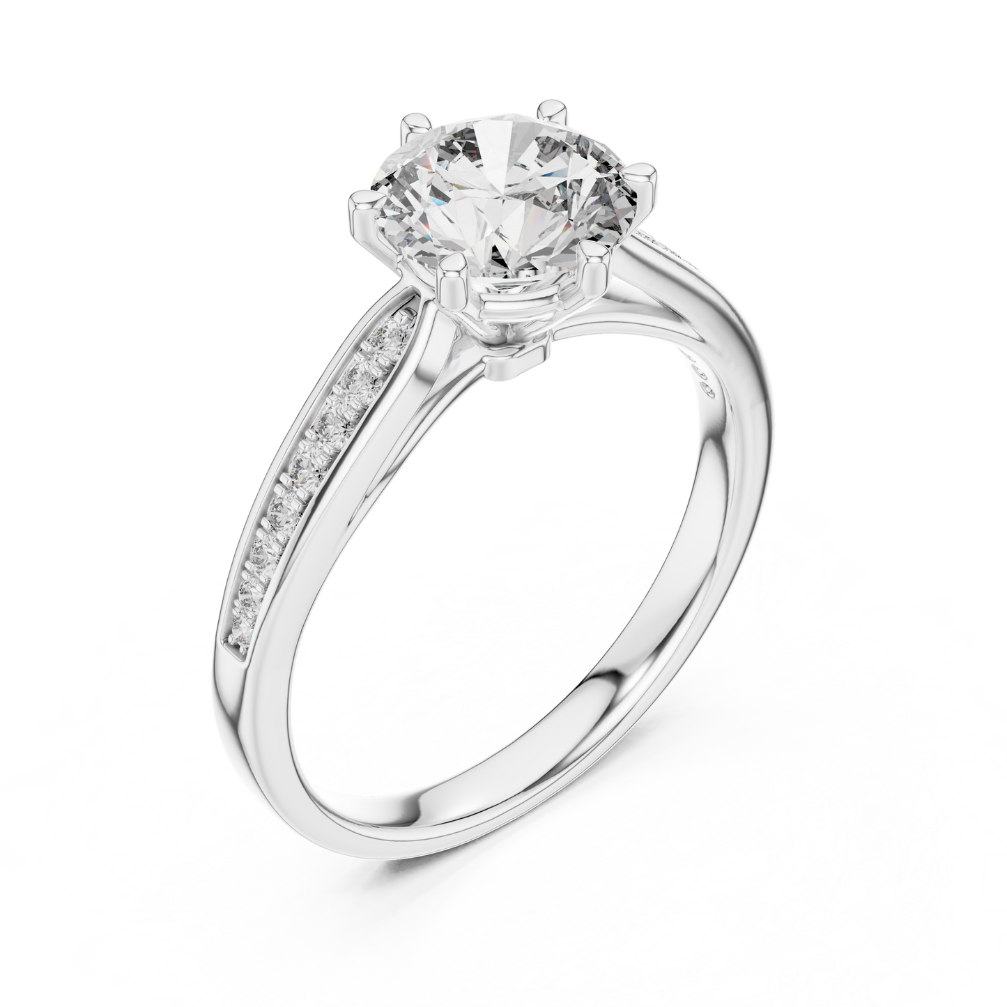 Graduated Pave Six-Prong Solitaire Diamond Engagement Ring