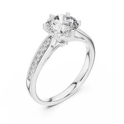 Graduated Pave Six-Prong Solitaire Diamond Engagement Ring
