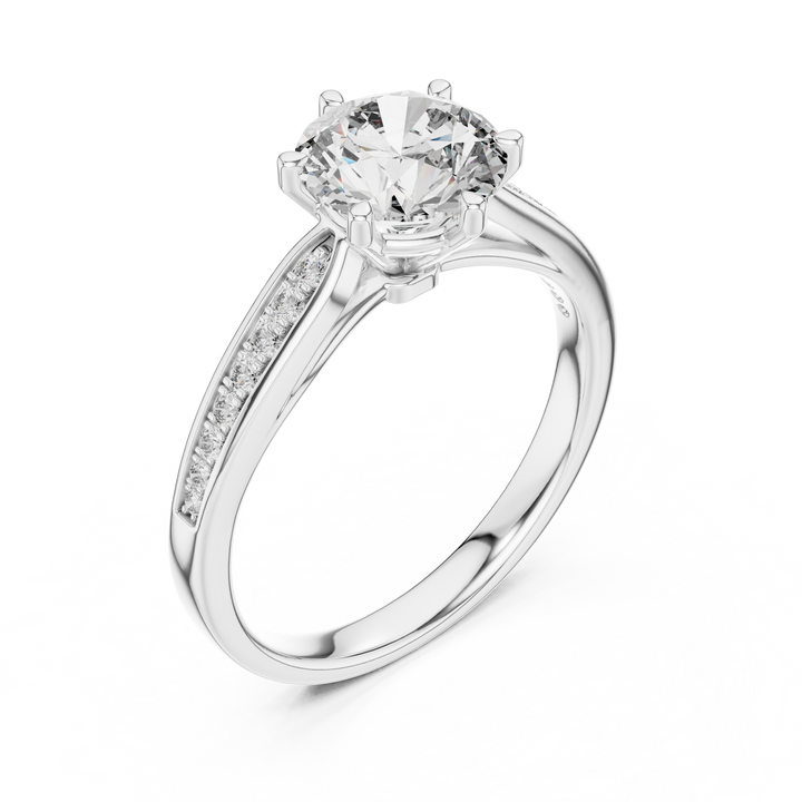 Graduated Pave Six-Prong Solitaire Diamond Engagement Ring
